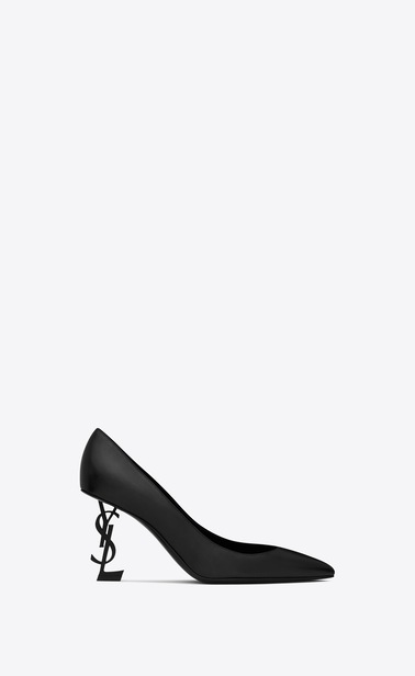 opyum 85 pumps aus schwarzem leder und mattschwarzem metall